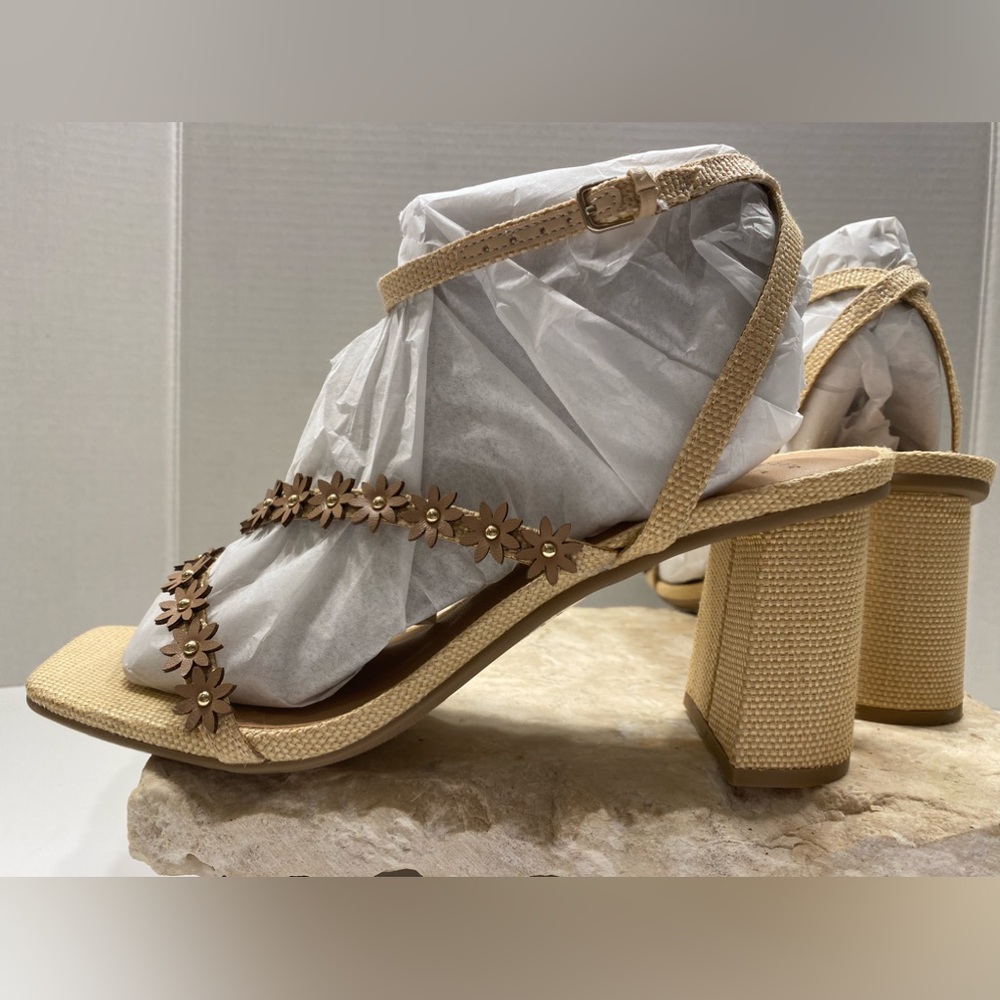 Sz 10 NIB A New Day Mirabel Linen Cream Block High Heel Strappy Sandals - Picture 4 of 14